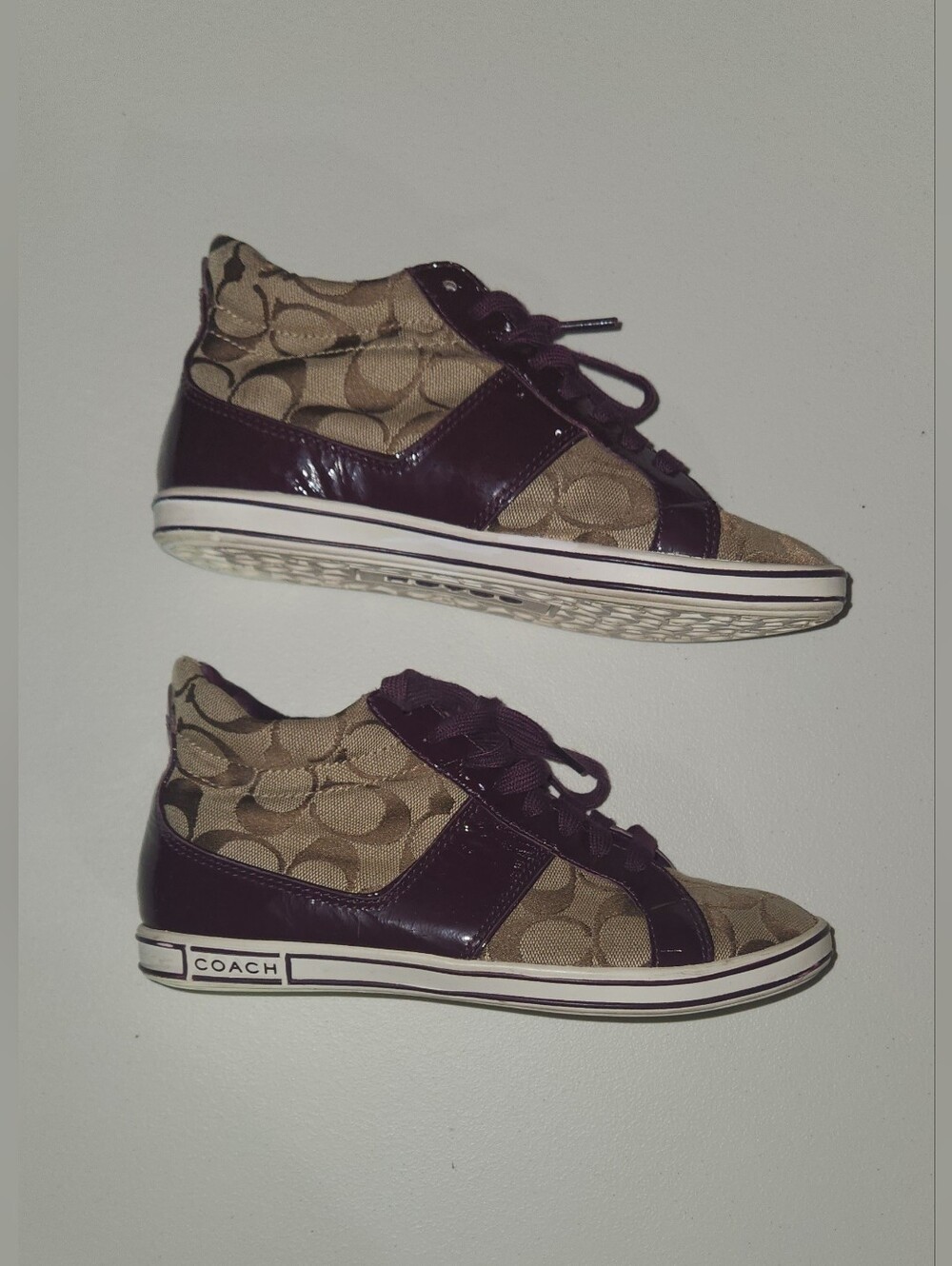 Coach Patent & Canvas High Top Monogram Sneakers Size 6.5
